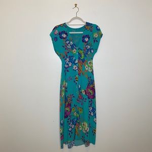 Turquoise Zara Floral Midi Dress